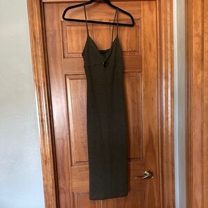 Olive Green Knit Slip Dress with Spaghetti Straps